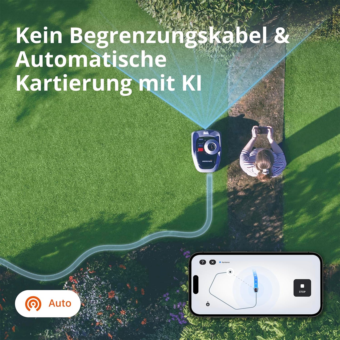Navimow i105E Mähroboter ohne Begrenzungskabel 500 m², RTK+Vision Rasenmäher Roboter, KI Automatische Kartierung, Virtuelle Begrenzung, Mehrzonen-Management